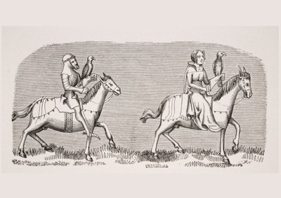 Dame partant chasser au faucon, reproduction d